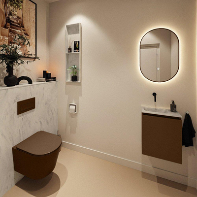 MONDIAZ TURE-DLUX Meuble toilette - 40cm - Rust - EDEN - vasque Opalo - position gauche - sans trou de robinet