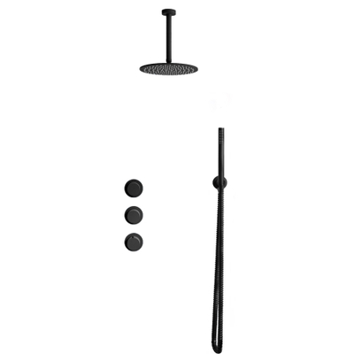 Fortifura Nebbio opbouw regendoucheset – Ø30 cm hoofddouche – 20 cm plafondbuis – 1-stands staafhanddouche – zwart mat