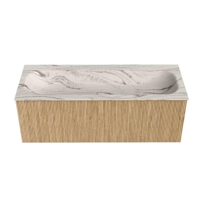MONDIAZ KURVE-DLUX Meuble de salle de bains 120cm couleur chêne avec 1 tiroir et 0 porte. Lavabo BIG LARGE central 1 trou de robinet Nata.