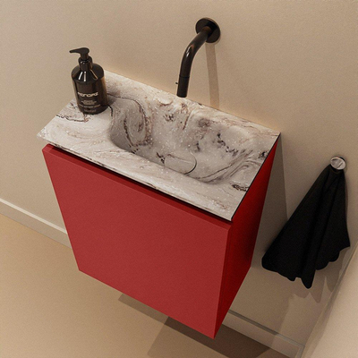 MONDIAZ TURE-DLUX Meuble de toilettes 40 cm Fire. EDEN lavabo Glace position à droite. Sans trou de robinet.