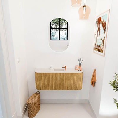 Mondiaz JOYA-DLUX 103.2cm toiletmeubel - ronding links en rechts kleur Oak - Wastafel FAYE positie Midden 1 kraangat kleur Meli.