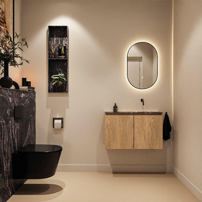 MONDIAZ TURE-DLUX Meuble WC 80 cm Washed Oak. Lavabo EDEN Lava position droite. Sans trou de robinet.