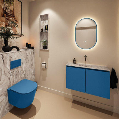 MONDIAZ TURE-DLUX Meuble de toilette 80 cm Jeans. Lavabo EDEN Glace position milieu. Sans trou de robinet.