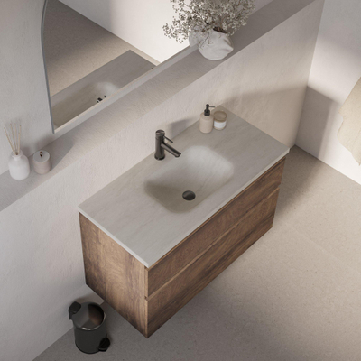 BRAUER Dune Medium Lavabo - 100cm - 1 vasque - 0 trous de robinet - pierre frittée - Ivory Travertin