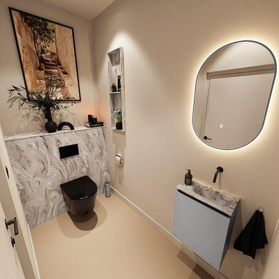 MONDIAZ TURE-DLUX Meuble toilette - 40cm - Plata - EDEN - vasque Glace - position droite - sans trou de robinet