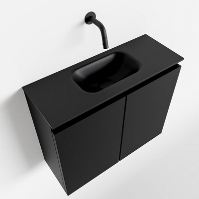 MONDIAZ TURE Fonteinset - 60x23x50cm - 0 kraangaten - 2 deuren - urban mat - Wasbak midden - Solid Surface Zwart