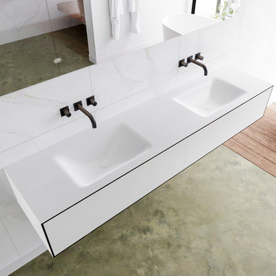 Mondiaz Lagom Meuble avec 2 tiroir 190x30x45cm vasque double Cloud sans trous de robinet Solid Surface Urban