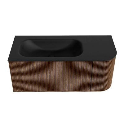 MONDIAZ KURVE 105cm Meuble salle de bain avec module 25 D - couleur Walnut - 1 tiroir - 1 porte - vasque BIG SMALL gauche - 1 trou de robinet - Urban