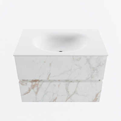 Mondiaz VICA ensemble de meuble de salle de bain - 70cm - meuble sous-vasque carrara - 2 tiroirs - lavabo moon milieu - 1 trou de robinet - version haute de 60cm - talc