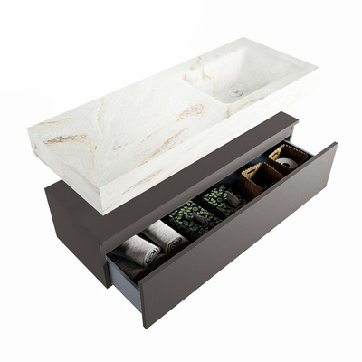 Mondiaz ALAN-DLUX Ensemble de meuble - 120cm - meuble Dark grey mat - 1 tiroir - Lavabo Cloud Frappe suspendu - vasque Droite - 1 trou de robinet