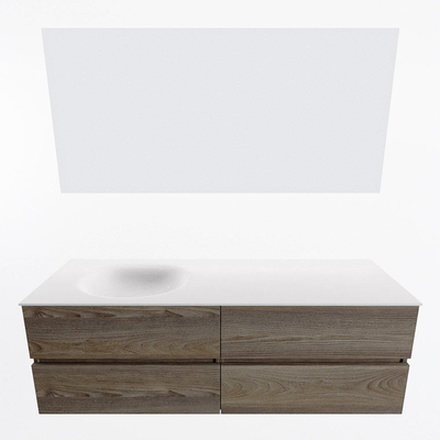 Mondiaz VICA ensemble de meuble de salle de bain - 150cm - meuble sous-vasque marron foncé gris - 4 tiroirs - lavabo lune gauche - sans trous de robinet - couleur talc - miroir LED - version XL 60cm de haut