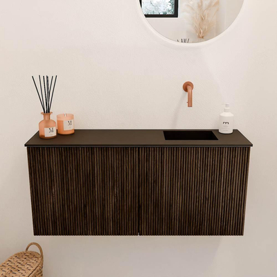 Mondiaz JOYA 90cm toiletmeubel - kleur Walnut - Wastafel FAYE positie Rechts Zonder kraangat kleur Urban.