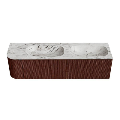 Mondiaz KURVE-DLUX Ensemble de meuble de salle de bains - 165x46x40cm - 2 tiroirs - 1 porte - vasque solid surface - double / droite - 2 trous de robinet - Ruby