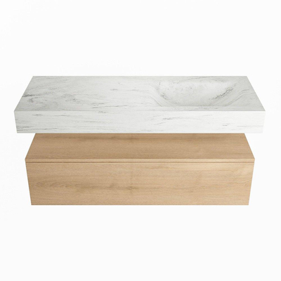MONDIAZ ALAN - DLUX Badkamermeubelset - 120cm - onderkast - Washed Oak - 1 lade - vrijhangende wastafel - wasbak rechts - 0 kraangaten - Opalo