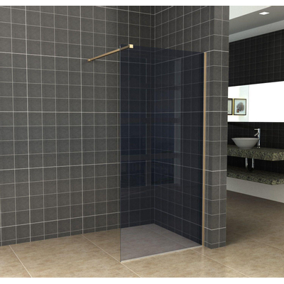 Saniclass Bellini Paroi de douche italienne 100x200cm verre fumé de sécurité anticalcaire avec profilé laiton