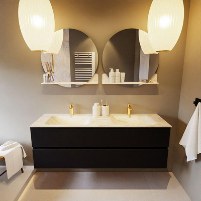 Mondiaz VICA-DLUX ensemble de meuble de salle de bain - 150cm - meuble sous-vasque urban - 2 tiroirs - lavabo encastré cloud double - 2 trous de robinet - version haute de 60cm - ostra