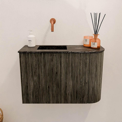 Mondiaz JOYA-DLUX 61.6cm toiletmeubel - ronding rechts kleur Shadow - Wastafel FAYE positie Links Zonder kraangat kleur Lava.