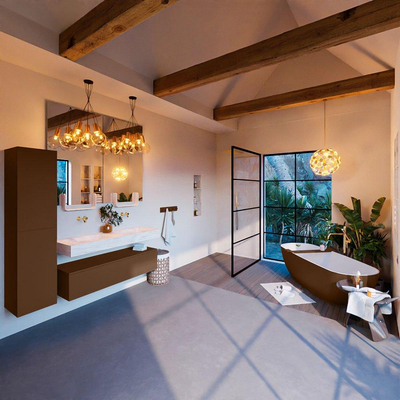 MONDIAZ ALAN - DLUX Ensemble meuble de salle de bains - 130cm - meuble bas - Rust - 1 tiroir - lavabo suspendu - 2 vasques - 0 trous de robinet - Ostra