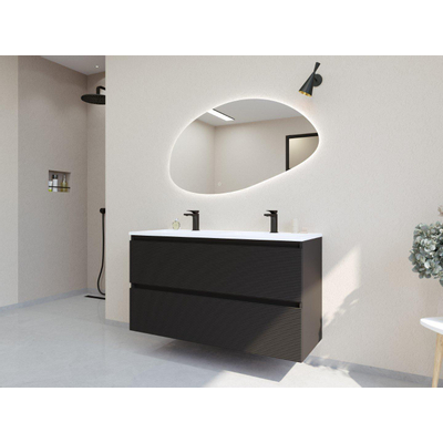 HR Infinity XXL ensemble de meubles de salle de bain 3d 120 cm 2 lavabos en céramique blanc mat 2 trous de robinetterie 2 tiroirs noir mat