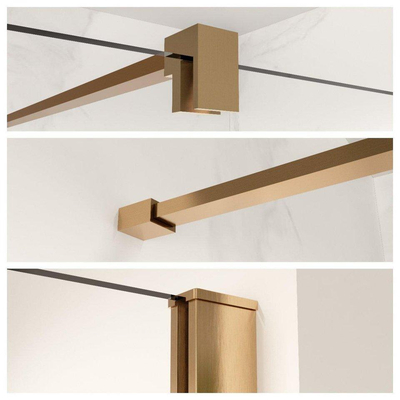 Fortifura Galeria Halfhoge Inloopdouche - 140x80cm - ribbelglas - 8mm - nano - met profielset en stabilisatiestang - Geborsteld koper PVD (Koper)
