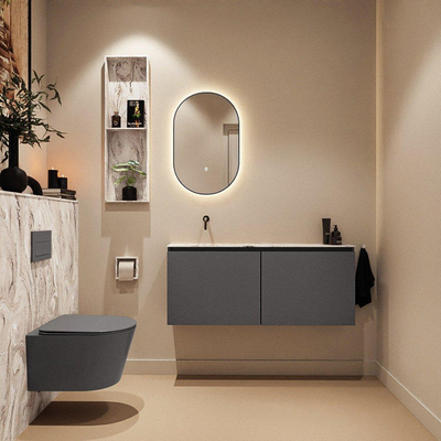 MONDIAZ TURE-DLUX Meuble toilette - 120cm - Dark Grey - EDEN - vasque Glace - position gauche - sans trou de robinet