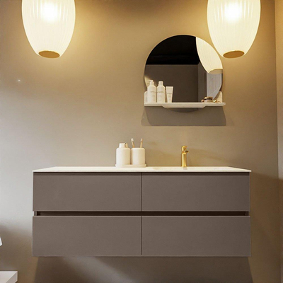 Mondiaz VICA-DLUX ensemble de meuble de salle de bain - 130cm - meuble sous-vasque fumée - 4 tiroirs - lavabo encastré nuage droite - 1 trou de robinet - version haute 60cm - opalo