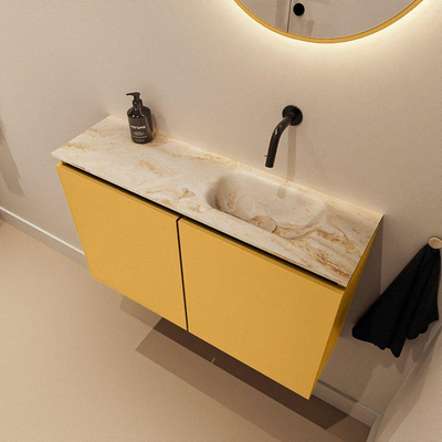 MONDIAZ TURE-DLUX 80cm toiletmeubel Ocher. EDEN wastafel Frappe positie rechts. Zonder kraangat.