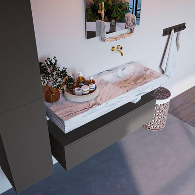MONDIAZ ALAN - DLUX Badkamermeubelset - 120cm - onderkast - Dark grey - 1 lade - vrijhangende wastafel - wasbak rechts - 0 kraangaten - Glace