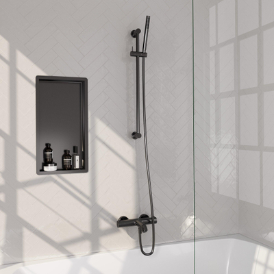 BRAUER Stripe Baddouche Thermostaatkraan - SET 01 - opbouw - glijstang - staaf handdouche - doucheslang - gunmetal geborsteld PVD