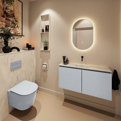 MONDIAZ TURE-DLUX Meuble toilette - 100cm - Clay - EDEN - vasque Ostra - position centrale - sans trou de robinet