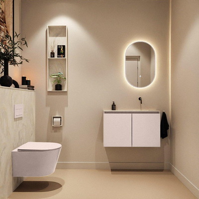 MONDIAZ TURE-DLUX Meuble toilette - 80cm - Rosee - EDEN - vasque Ostra - position droite - sans trou de robinet