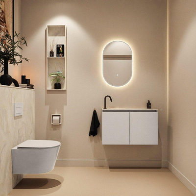MONDIAZ TURE-DLUX meuble WC 80 cm Linen. Lavabo EDEN Ostra position gauche. Avec 1 trou de robinet.