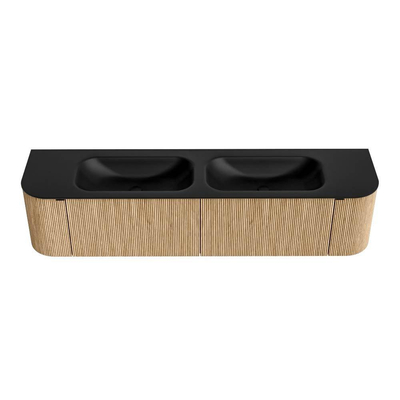 MONDIAZ KURVE meuble de salle de bains 190cm avec module 25 Len R couleur Oak avec 2 tiroirs et 2 portes. Lavabo BIG SMALL double sans trou de robinet Urban.
