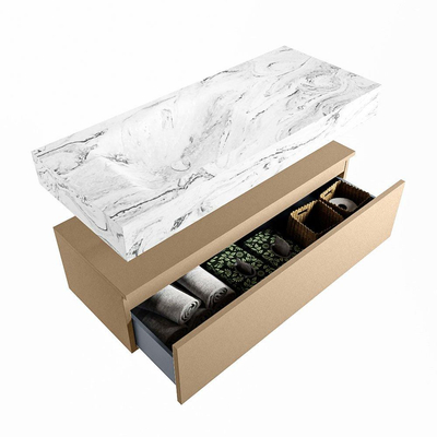 Mondiaz ALAN-DLUX Ensemble de meuble - 110cm - meuble Oro mat - 1 tiroir - Lavabo Cloud Glace suspendu - vasque Gauche - 1 trou de robinet