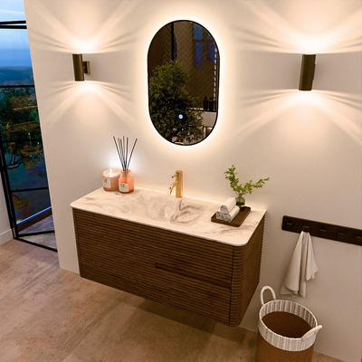 Mondiaz CIRO-DLUX Meuble de salle de bains - 110x45x50cm - Vasque solid surface Frappe - 1 lavabo central - 1 trou de robinet - 2 tiroirs - Dusk