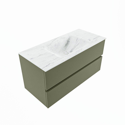 Mondiaz VICA-DLUX ensemble de meuble de salle de bain - 100cm - meuble sous-vasque armée - 2 tiroirs - lavabo encastré nuage milieu - sans trous de robinet - version haute de 60cm - opalo