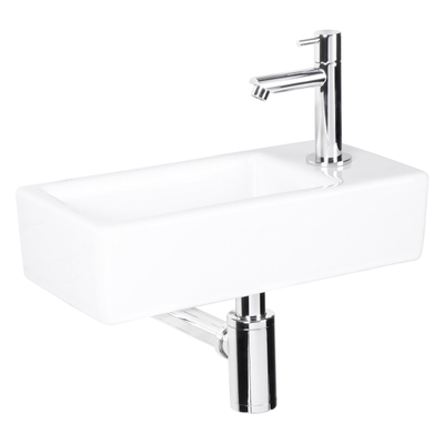 Differnz Helios fonteinset – 37.5x18.5x9.5 cm – keramiek wit – kraangat rechts – rechte chromen kraan