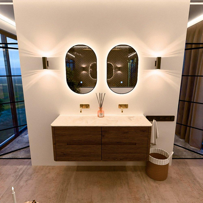 Mondiaz CIRO-DLUX Badkamermeubelset - 130x45x50cm - Solid surface wastafel Ostra - 2 wasbak Dubbel - zonder kraangaten - 4 lades - Dusk