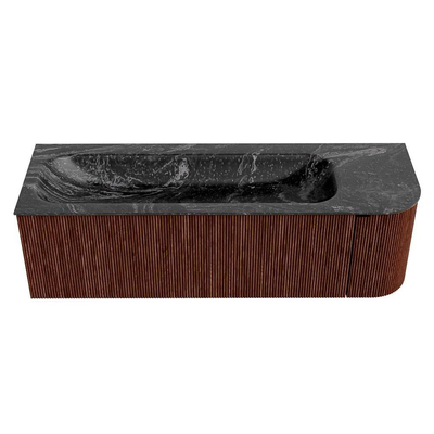 Mondiaz KURVE-DLUX Ensemble de meubles de salle de bains - 145x46x40cm - 1 tiroir - 1 porte - lavabo solid surface - gauche - sans trou de robinet - Ruby