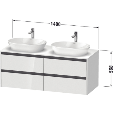 Duravit ketho 2 meuble sous lavabo avec plaque console avec 4 tiroirs pour lavabo à droite 140x55x56.8cm avec poignées anthracite chêne naturel mat