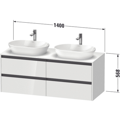 Duravit Ketho 2 meuble sous-lavabo avec plaque console avec 4 tiroirs pour vasque à gauche 140x55x56.8cm avec poignées anthracite graphite super mat