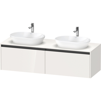 Duravit Ketho.2 Wastafelonderbouwkast - inclusief consoleplaat - met 2 laden - voor dubbele waskommen - 160x55x45.9cm - met handgrepen antraciet - hoogglans wit