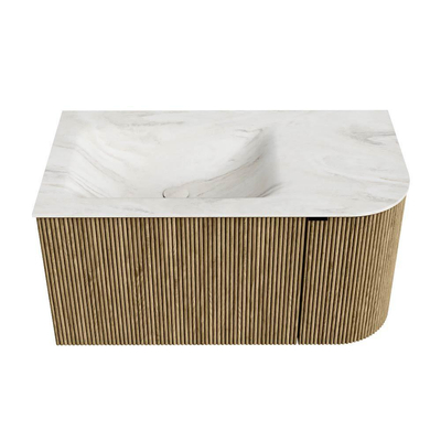 Mondiaz KURVE-DLUX Badkamermeubelset - 85x46x40cm - 1 lade - 1 deur - wastafel solid surface - links - 1 kraangat - Dusk