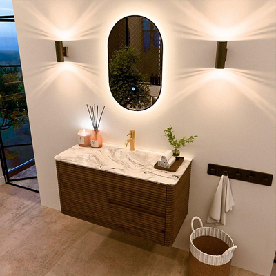 Mondiaz CIRO-DLUX Badkamermeubelset - 100x45x50cm - Solid surface wastafel Glace - 1 wasbak Midden - 1 kraangat - 2 lades - Dusk