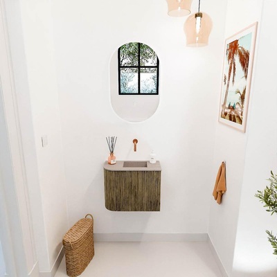 Mondiaz JOYA-DLUX 51.6cm toiletmeubel - ronding links kleur Dusk - Wastafel FAYE positie Rechts Zonder kraangat kleur Saba.