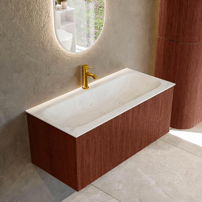 Mondiaz KURVE-DLUX Badkamermeubelset - 100x46x40cm - 1 lade - wastafel solid surface - midden - 1 kraangat - Ruby