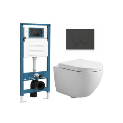 QeramiQ Dely Swirl Compact Ensemble WC - réservoir encastré QeramiQ flush - abattant 25 mm - plaque de commande en plastique anthracite mat - boutons ronds - blanc brillant