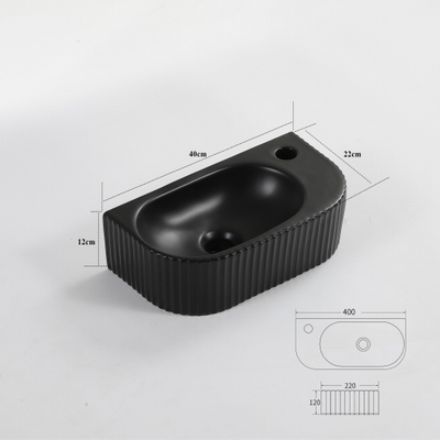 QeramiQ Blend Lavabo pour WC - 40x22x12cm - Droite - Strié - semi-circulaire - 1 trou de robinet - Céramique - Noir mat