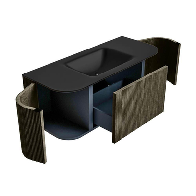 Mondiaz KURVE Ensemble de meuble de salle de bains - 110x46x40cm - 1 tiroir - 2 portes - vasque solid surface - milieu - 1 trou de robinet - Shadow