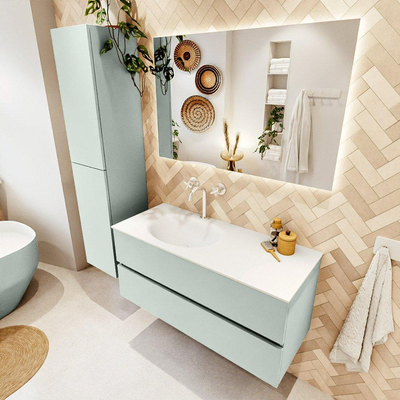 Mondiaz VICA ensemble de meuble de salle de bain - 110cm - meuble sous vasque greey - 2 tiroirs - lavabo moon gauche - 1 trou de robinet - couleur talc - miroir LED - version XL 60cm de haut